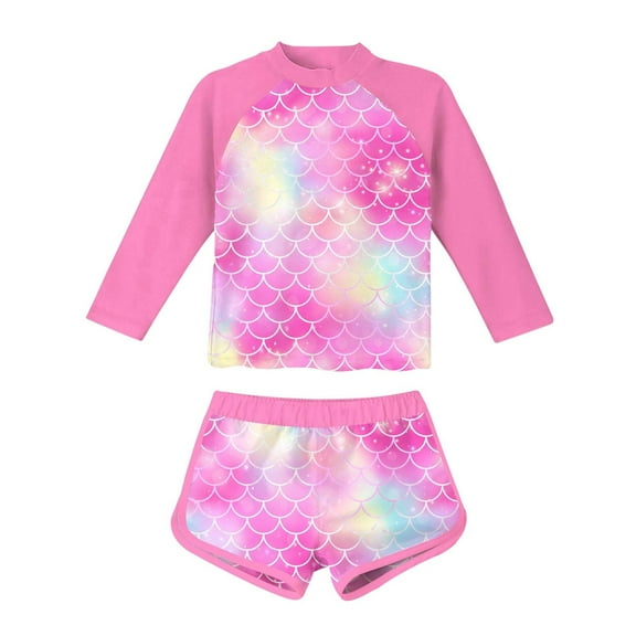 Hienoo Kids Two Piece Swimsuit for Girls Long Sleeve Rash Guard Shorts UPF 50  Surfing Suit, Sizes 8-15