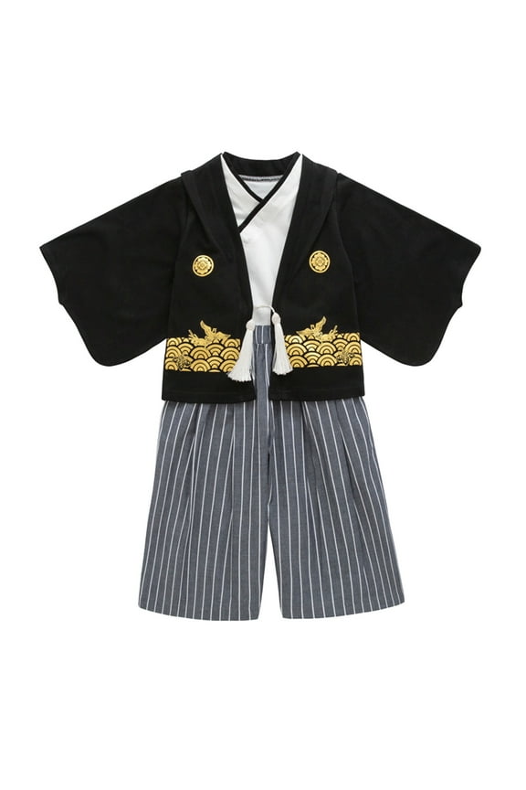 Kimono Traditional Clothing Outfits for Boys Wedding Party 3-Piece Set, Sizes 7-8Y