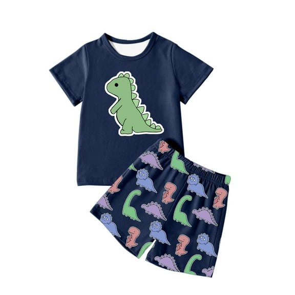 Hienoo Little Boys Cartoon Dinosaur Print Short Sleeve T Shirt Shorts Outfits, Sizes 5-6Y