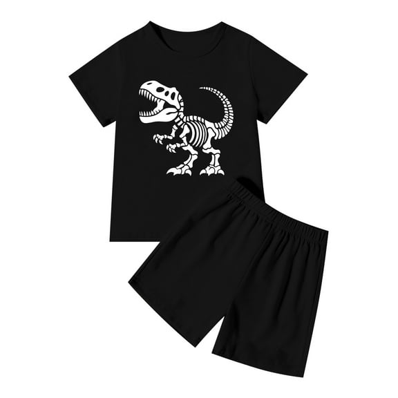Hienoo Little Boys Casual Outfits Dinosaur Print Short Sleeve T Shirt Shorts Set, Sizes 5-6Y