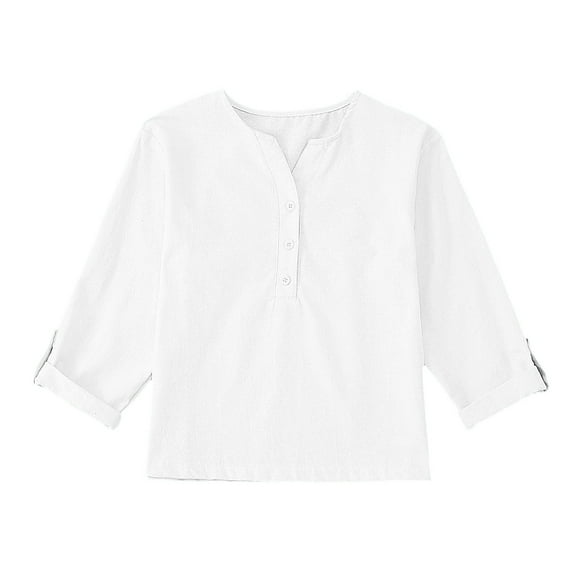 Hienoo Little Boys Cotton Linen T-Shirt Solid Color Long Sleeve Casual T Shirt, Sizes 4-14