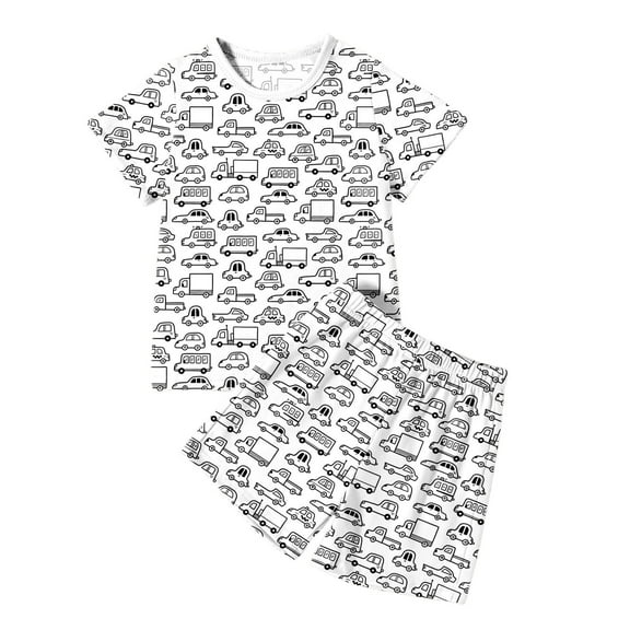 Hienoo Little Boys DIY Hand Painted Pajamas Car Print Short Sleeve T-Shirt Shorts Sleepwear Outfits