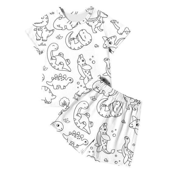 Hienoo Little Boys DIY Hand Painted Pajamas Short Sleeved Coloring Homewear, Sizes 6-7Y