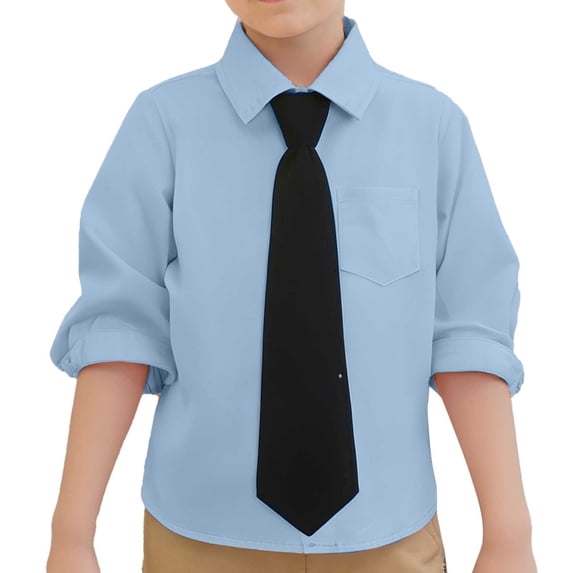 Hienoo Little Boys Long Sleeve Dress Shirt School Uniform Solid Color Button Down Shirt, Sizes 6M-9Y