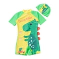 thumbnail image 1 of Hienoo Little Boys One Piece Swimsuit Cartoon Dinosaur Short Sleeve Rash Guard Hat Bathing Suit Quick Dry Swimwear with UPF50+, 1 of 5