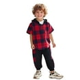 thumbnail image 1 of Hienoo Little Boys Outfits Plaid Long Sleeve Button Hooded Shirt and Pants 2-Piece Set, 1 of 5