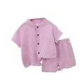 thumbnail image 1 of Hienoo Little Boys Outfits Solid Short Sleeve Shirt Shorts Summer Clothes Set, Sizes 5-6Y, 1 of 3