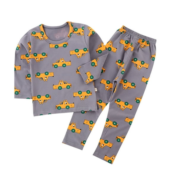Hienoo Little Boys Pajama Sets Cartoon Print Long Sleeve T Shirt Pants Sleepwear Outfits