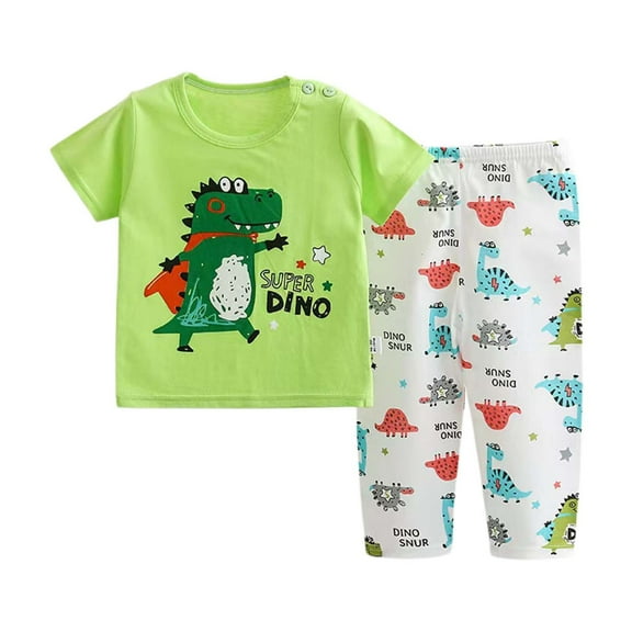 Hienoo Little Boys Pajamas Cartoon Print Short Sleeves Top and Pants Homewear, Size 3-14