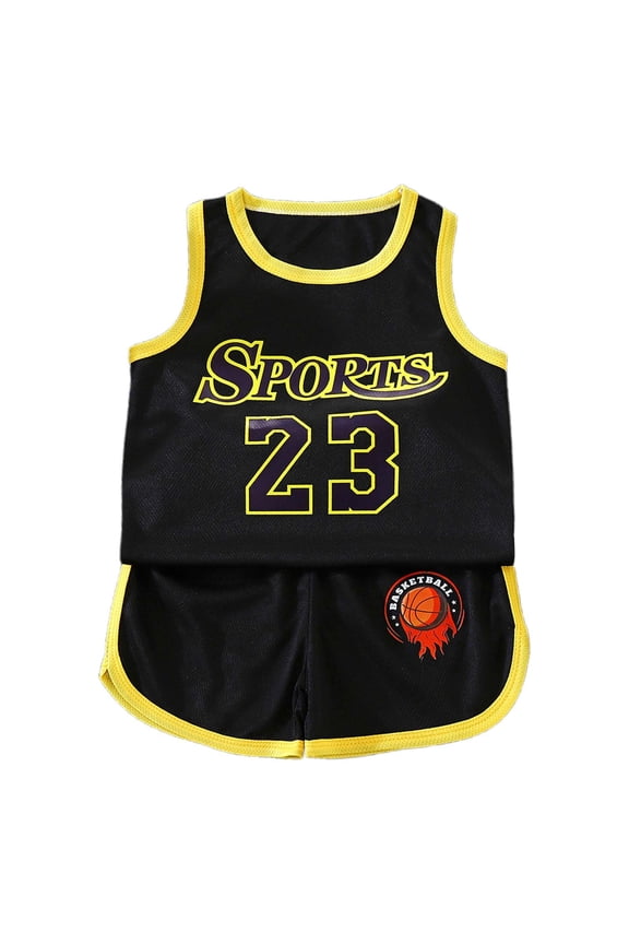 Little Boys Quick Drying Sports Outfits Basketball Activewear Shorts Set, Size 1-11