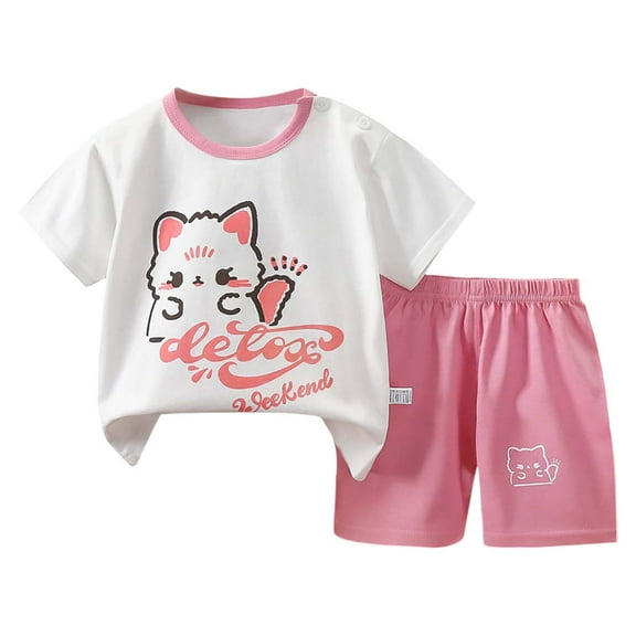 Hienoo Little Boys Summer Outfits Cartoon Print Short Sleeve T Shirt Shorts Set, Sizes 5-6Y