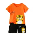 thumbnail image 1 of Hienoo Little Boys Summer Outfits Cartoon Tiger Print Short Sleeve T Shirt Shorts Set, Sizes 6-7Y, 1 of 2