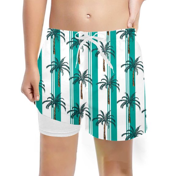 Hienoo Little Boys Swim Trunks with Compression Liner Stretch Board Shorts Bathing Suit