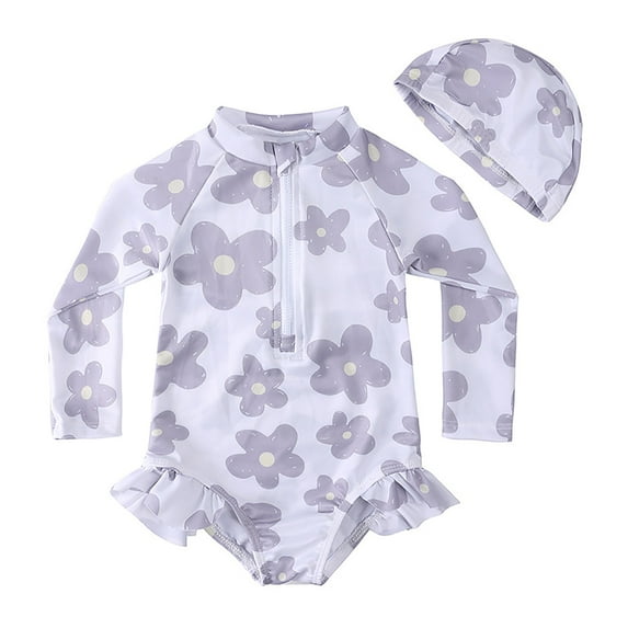 Hienoo Little Girl Quick Dry Long Sleeve Rash Guard One-Piece Swimsuit UPF 50+ Bathing Suit