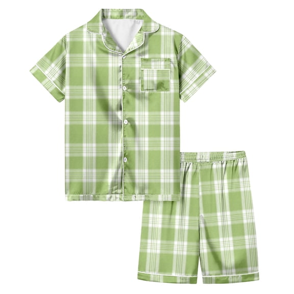 Hienoo Little Girl's Sleep Shirt and Lounge Shorts Pajamas Plaid Sleepwear Jammies Pjs