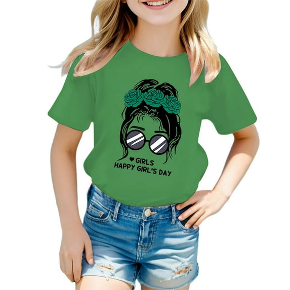 Hienoo Little Girl's T-Shirt Short Sleeved Graphic T Shirt Kids Soft Cute Tshirt