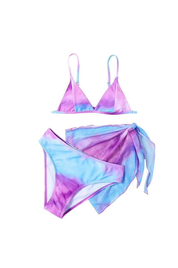 Little Girls 3 Piece Swimsuit Tie Dyed Bikini Set Cover Up Bathing Suit Swimwear