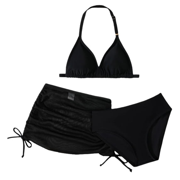 Hienoo Little Girls 3 Piece Swimsuits Halter Bikini Set with Cover Up Skirt Bathing Suits