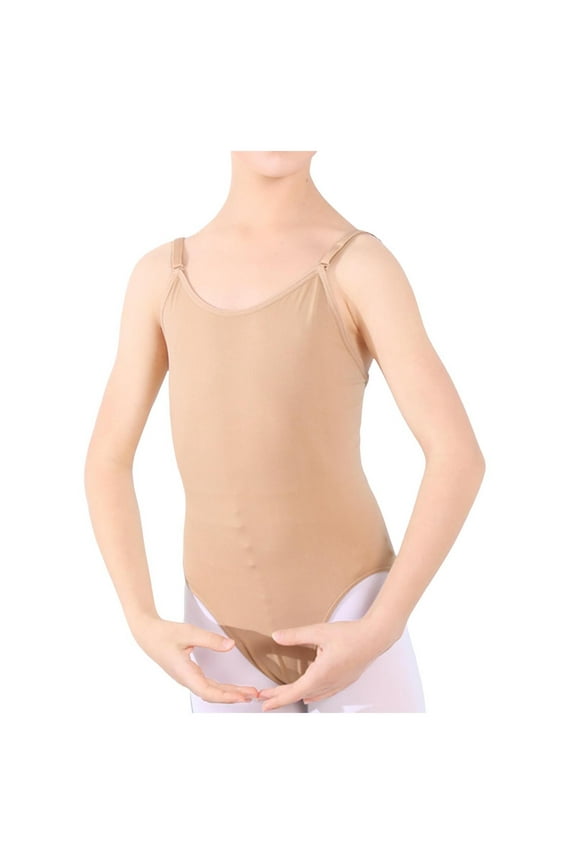 Little Girls Ballet Nude Camisole Bodysuit Daily Seamless Underwear Dance Wear Leotard With Adjustable Straps, Sizes 3-17