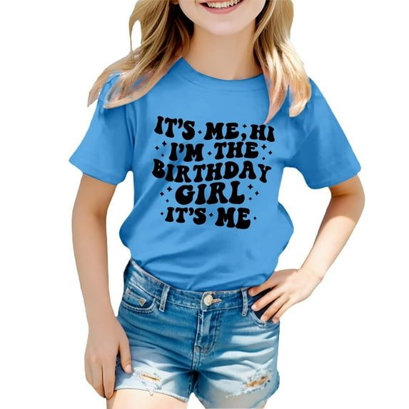 Hienoo Little Girls Birthday T Shirt Letter Print Short Sleeve T-Shirt Tee, Sizes 3-12