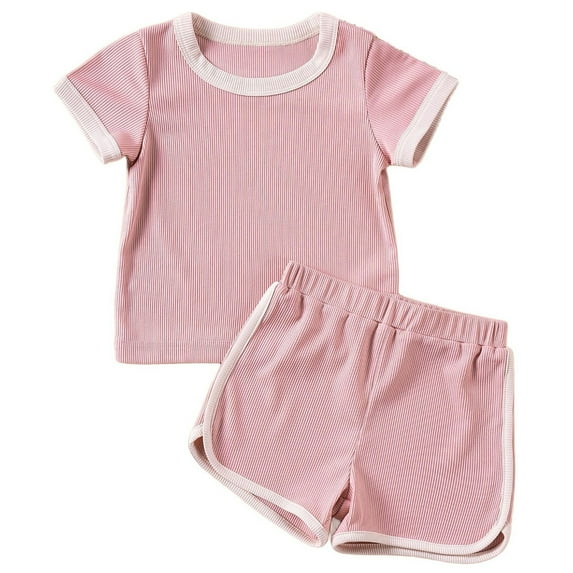 Hienoo Little Girls Casual Outfits Cotton Solid Short Sleeve T Shirt and Shorts Set, Sizes 5-6Y