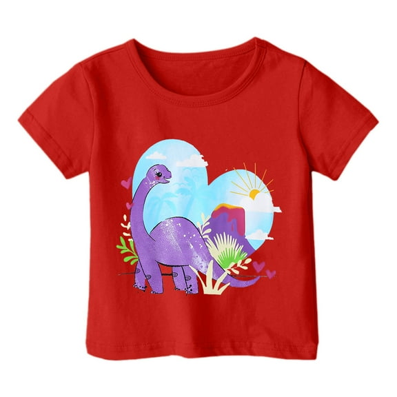 Hienoo Little Girls Dinosaur T-Shirt Short Sleeve Round Neck T Shirt Summer Casual Tee Top
