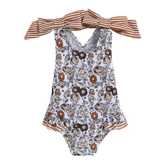 Hienoo Little Girls Floral One-Piece Swimsuit Ruffle Bowknot Cute Bathing Suit Swimwear