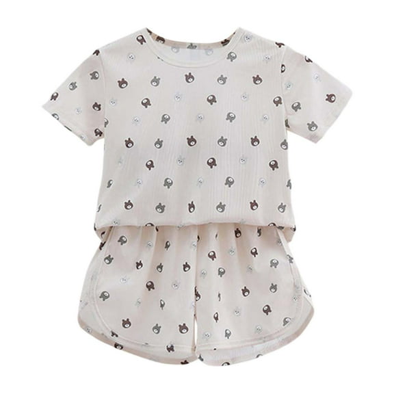 Hienoo Little Girls Floral Pajamas Short Sleeve T-Shirt Shorts Sleepwear Homewear