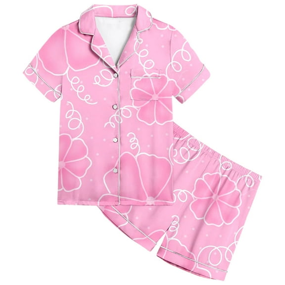 Hienoo Little Girls Flower Print Short Sleeved Top Shorts 2 Piece Pajamas Set, Sizes 2-13