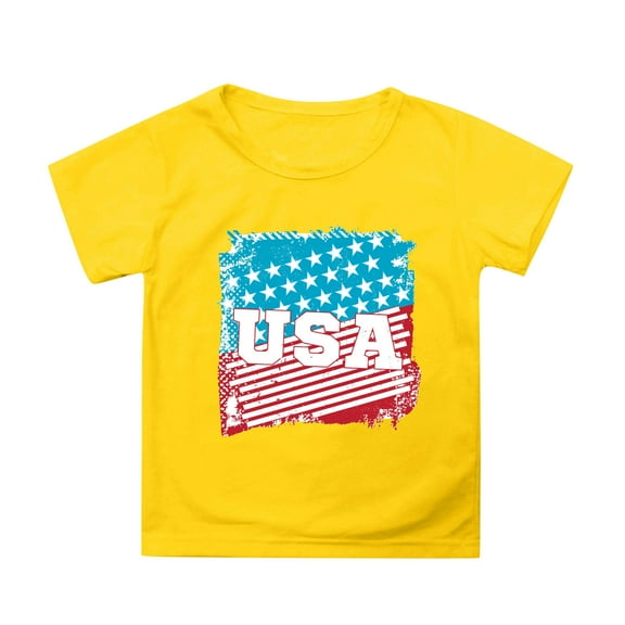 Hienoo Little Girls Independence Day Graphic T Shirt Short Sleeve Summer Casual T-Shirt