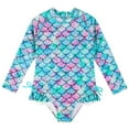 thumbnail image 1 of Hienoo Little Girls Long Sleeve Zip-Up Rash Guard One-Piece Swimsuit with Scale Print, 1 of 8