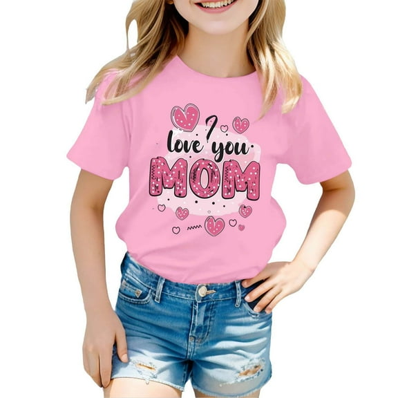 Hienoo Little Girls Mother's Day T Shirt Cotton Graphic Short Sleeve T-Shirt, Sizes 1-9