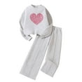 thumbnail image 1 of Hienoo Little Girls Outfits Heart Print Pullover Sweatshirt Straight Pants 2-Piece Set, 1 of 8