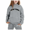 thumbnail image 1 of Hienoo Little Girls Outfits New York Print Pullover Hoodie and Sweatpants 2Pc Clothes Set, 1 of 3