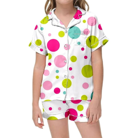 Hienoo Little Girls Sleepwear Pajamas Short Sleeve Shirt and Shorts Set Homewear Outfits