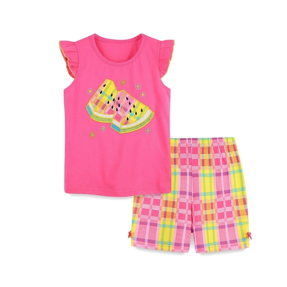 Hienoo Little Girls Summer Outfits Watermelon Print Tank Top Shorts 2Pcs Set, Sizes 6-7Y