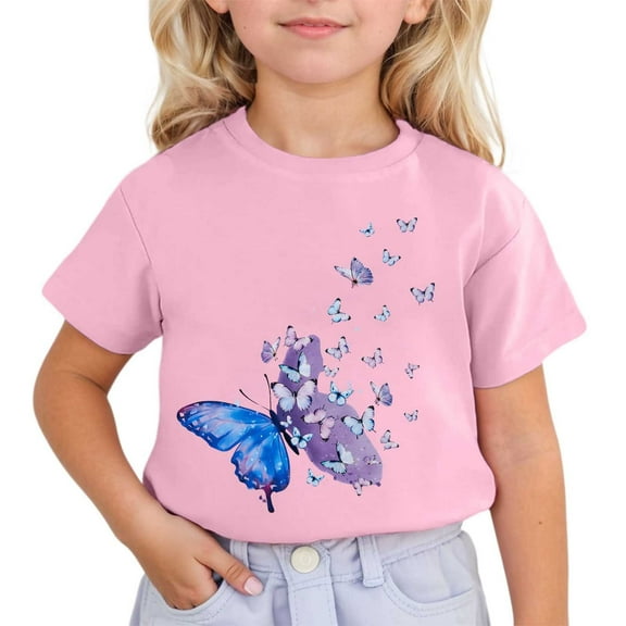 Hienoo Little Girls T-Shirt Butterfly Short Sleeve T Shirt Summer Casual T Shirt