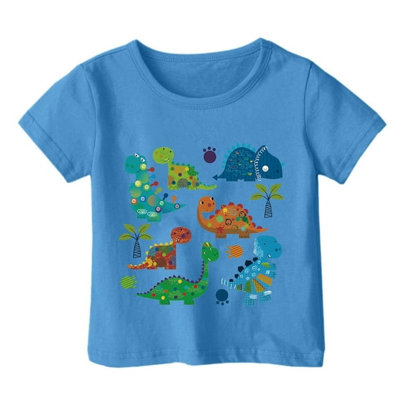 Hienoo Little Girls T-Shirt Dinosaur Print Loose Short Sleeve T Shirt Summer Casual Tshirt