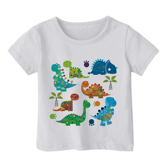 Hienoo Little Girls T-Shirt Dinosaur Print Loose Short Sleeve T Shirt Summer Casual Tshirt
