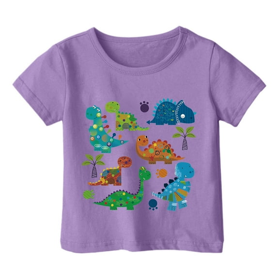 Hienoo Little Girls T-Shirt Dinosaur Print Loose Short Sleeve T Shirt Summer Casual Tshirt