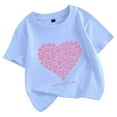 thumbnail image 1 of Hienoo Little Girls T-Shirt Heart Print Short Sleeve Cotton T Shirt Summer Trendy Tee Top, 1 of 2