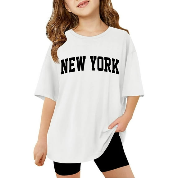 Hienoo Little Girls' T-Shirt New York Print Short Sleeve Loose T Shirt Summer Trendy Tee Top