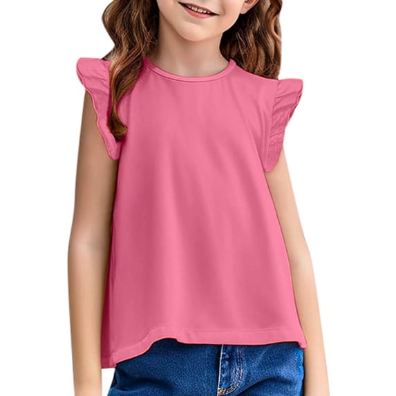 Hienoo Little Girls T-Shirt Ruffle Sleeve Solid T Shirt Tunic Tops Summer Crewneck Blouse