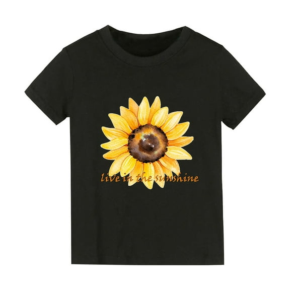 Hienoo Little Girls T Shirt Sunflower Print Short Sleeves Cotton Tshirt Versatile Pullover T-Shirt
