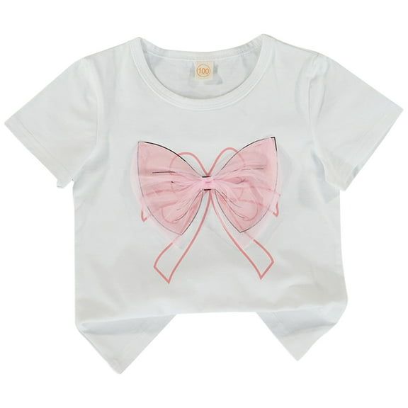 Hienoo Little Girls Tshirt Bowknot Print Short Sleeved T Shirt Summer Trendy Tee Top