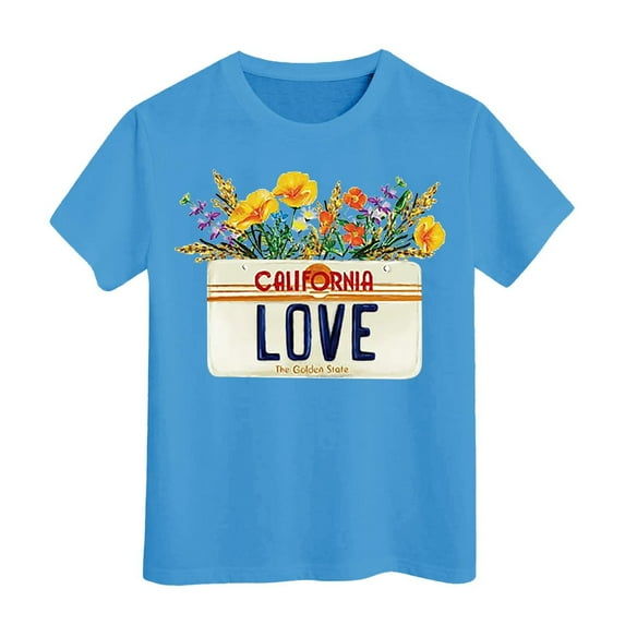 Hienoo Little Girls Tshirt California Printed Short Sleeve T-Shirt Casual Summer Kids Tee Shirt