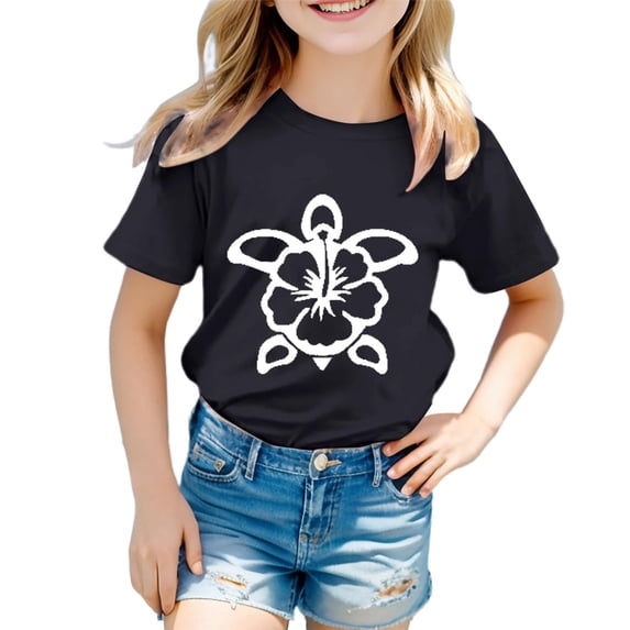 Hienoo Little Girls Tshirt Turtle Print Short Sleeved Graphic T Shirt Casual Sports Tee Shirt
