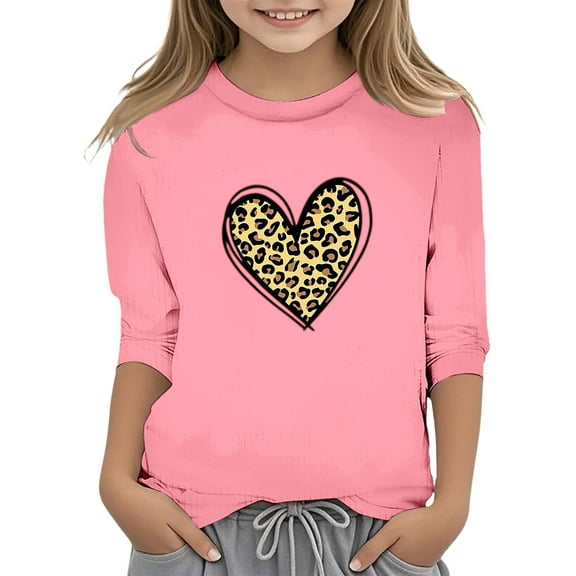 Hienoo Little Girls Valentine's Day T Shirt Heart Print 3/4 Sleeve T-Shirt Summer Tee Shirt
