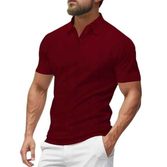 Hienoo Men's Solid Color Short Sleeve Polo Shirt Summer Daily Tshirt