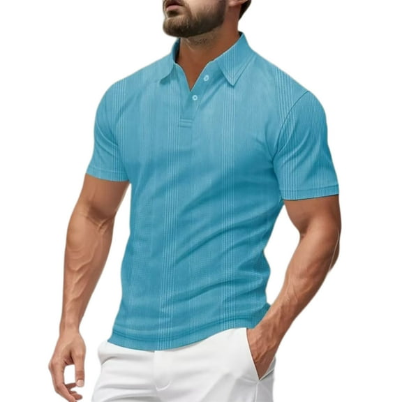 Hienoo Men's Solid Color Short Sleeve Polo Shirt Versatile Classic T-Shirt